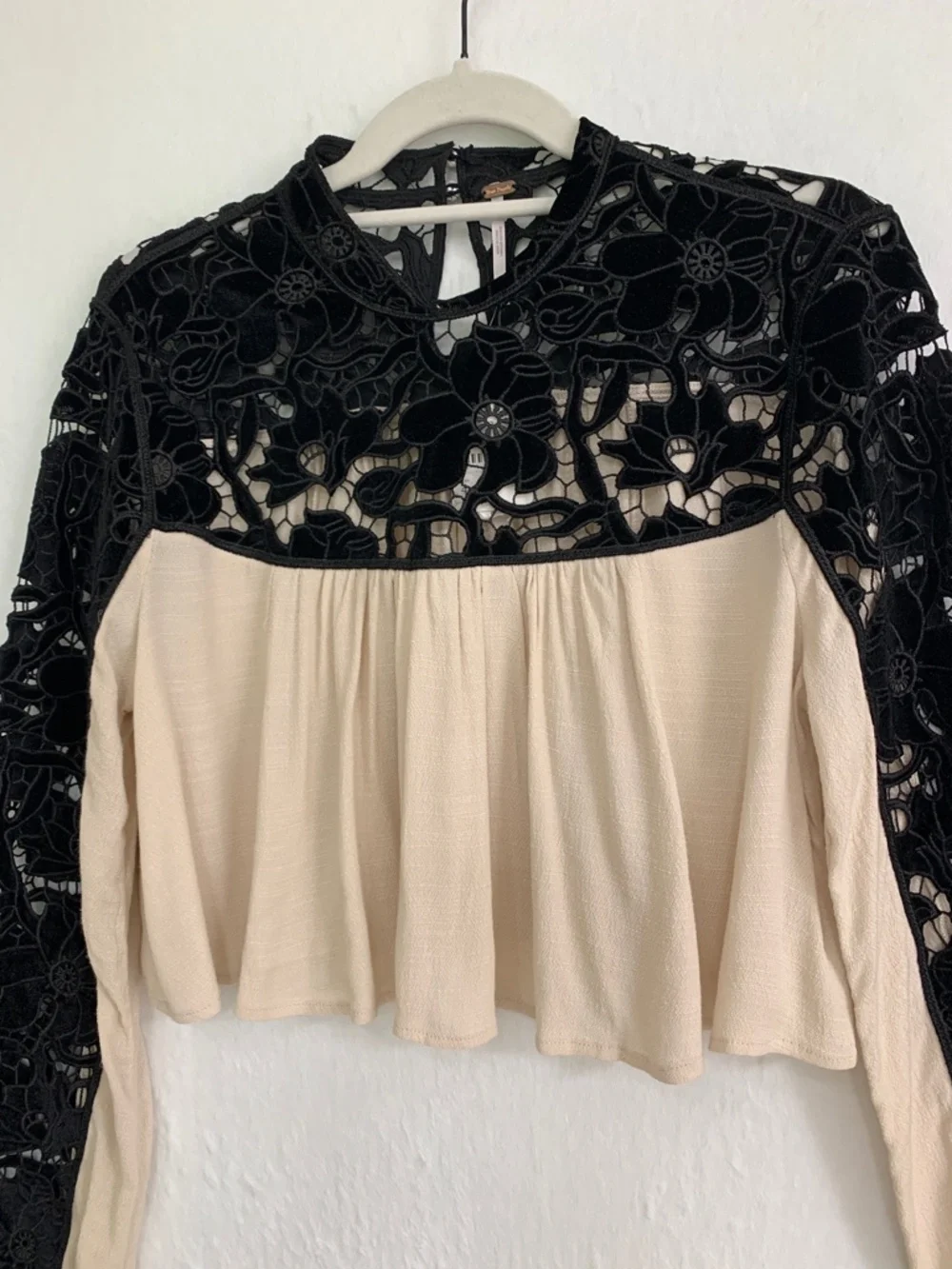 Free People Velvet Lace Cropped Swing Top Sz 4